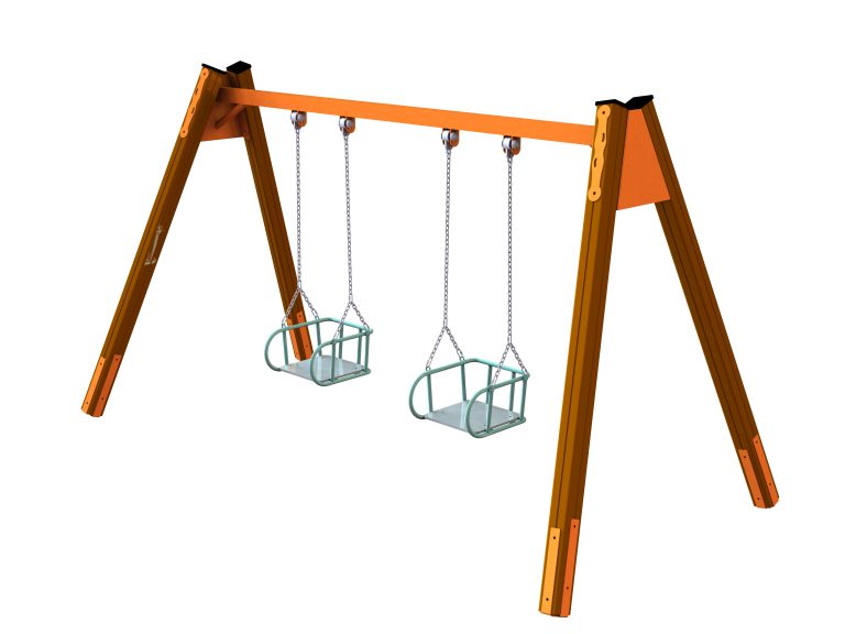 KID316 Качеля на деревянных стойках двойная на цепях